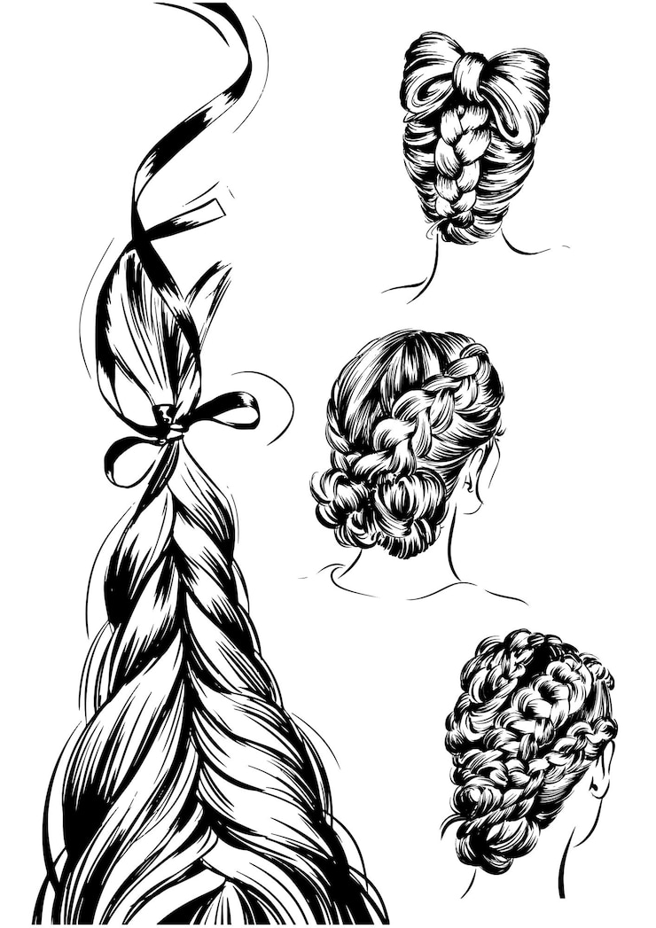 Wektor zestaw ilustracji mody plecionych fryzur