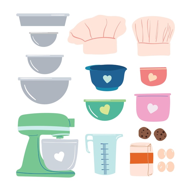 Zestaw ilustracji narzędzi kuchennych do pieczenia