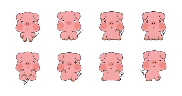 Plik wektorowy zestaw ilustracji o świni kawaii