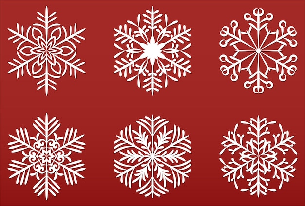 Zestaw Ilustracji Płatków śniegu Wycinane Z Papieru Elementy Dekoracji świątecznych I Noworocznych