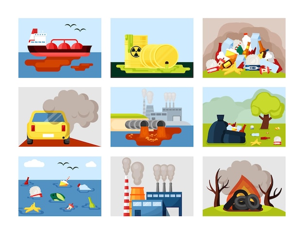 Plik wektorowy zestaw ilustracji środowiska zanieczyszczenia