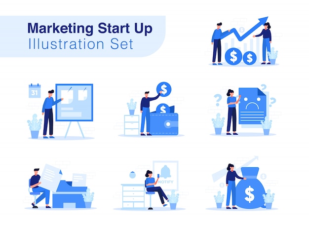 Zestaw Ilustracji Startowych Marketingu