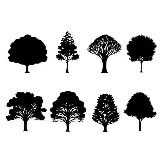 Zestaw ilustracji sylwetki roślin i drzew