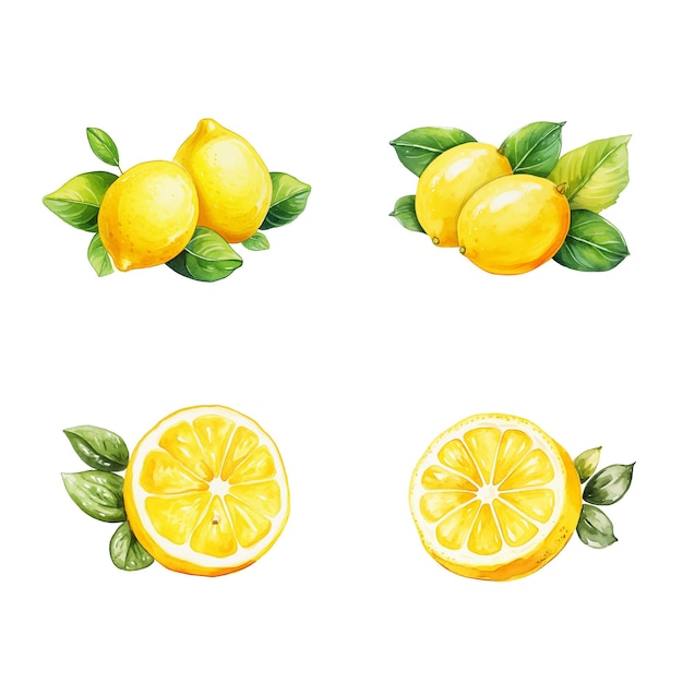 Plik wektorowy zestaw ilustracji wektorowej akwareli lemons 3d realistyczna ikona