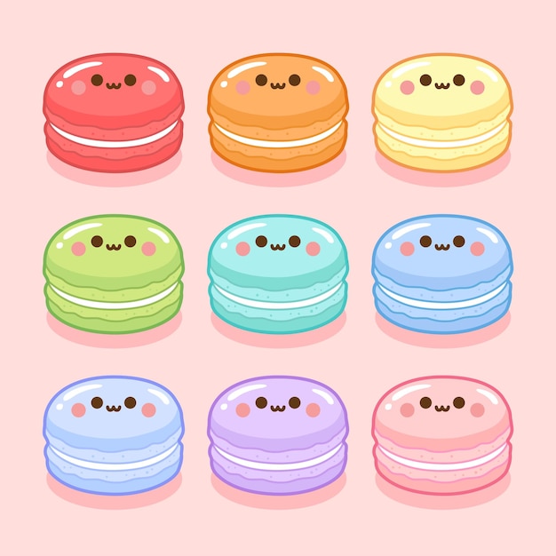 Zestaw Ilustracji Wektorowej Kawaii Macarons