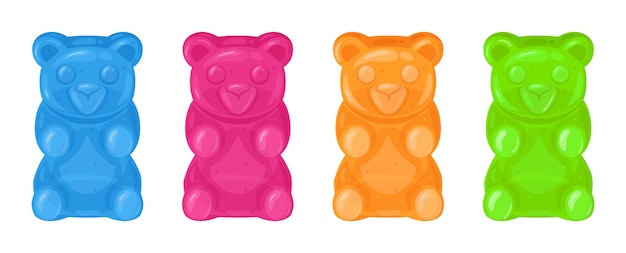 Zestaw Ilustracji Wektorowych Gumowych Niedźwiedzi W Kształcie Niedźwiedzi. Kolekcja Gumowych Niedźwiedzi