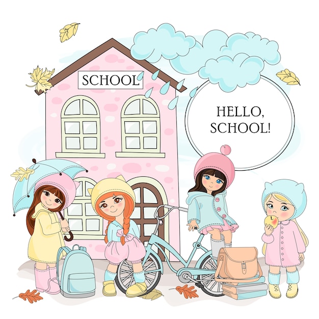 Zestaw Ilustracji Wektorowych Jesień Kolor Hello School