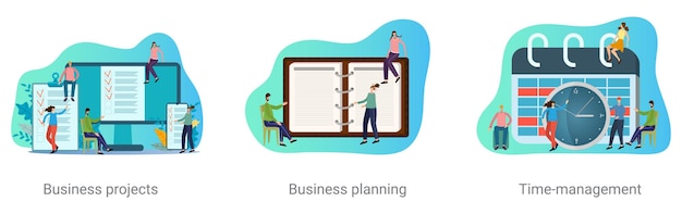Zestaw ilustracji wektorowych na temat biznesu Czas planowania biznesowego projektu biznesowego