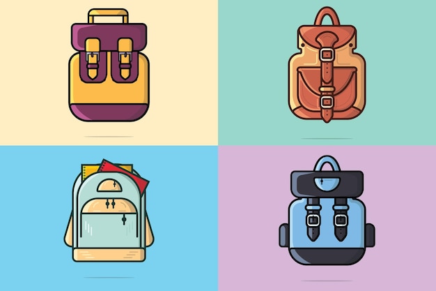 Zestaw ilustracji wektorowych plecak szkolny i podróżny