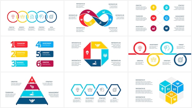 Zestaw Infografiki Wektorowej Kręgi Piramida Znak Nieskończoności I Inne Abstrakcyjne Elementy