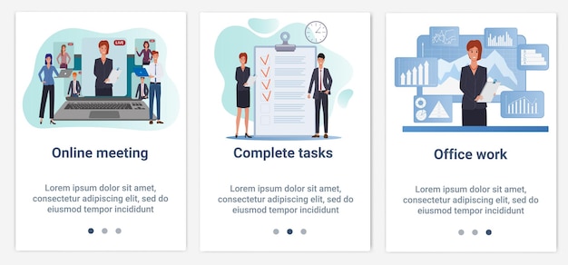 Zestaw interfejsów UI i UX dla interfejsu użytkownika Spotkania online i praca biurowa