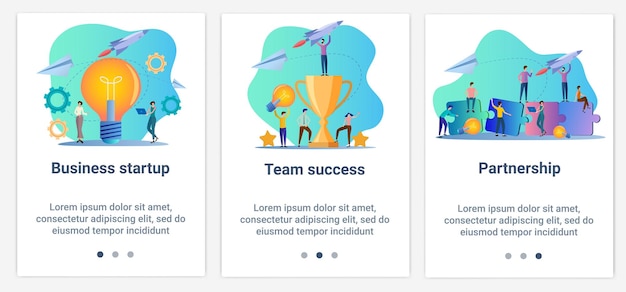 Zestaw interfejsów UI i UX dla interfejsu użytkownika Sukces i partnerstwo startupu biznesowego