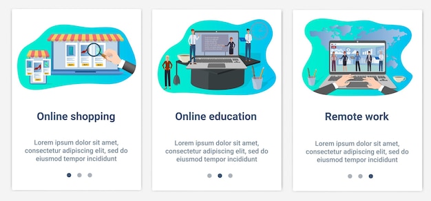 Zestaw interfejsów UI i UX dla interfejsu użytkownikaSklep internetowyedukacja online i praca zdalna