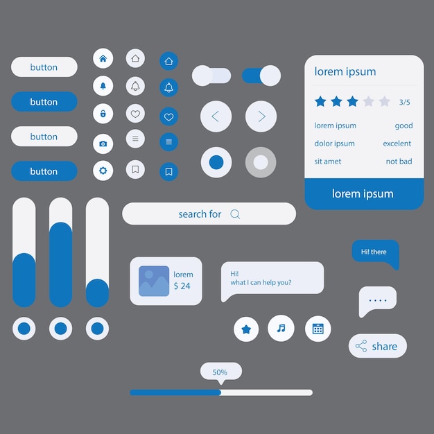Plik wektorowy zestaw interfejsu użytkownika z kolekcją elementów uiux
