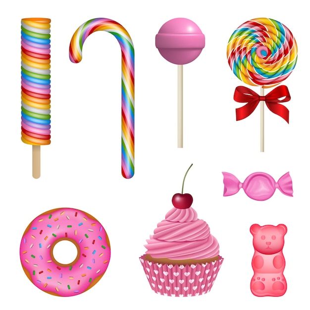 Zestaw Izolowanych Słodyczy Kolekcja Kolorowych Cukierków I Ciast