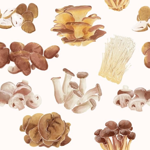 Zestaw jadalnych grzybów bezszwowe tapety tło vintage akwarela ilustracji wektorowych