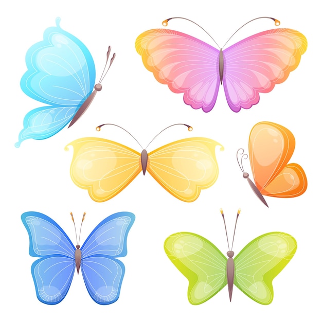 Zestaw Jasnych Kolorowych Motyli Ilustracji Wektorowych