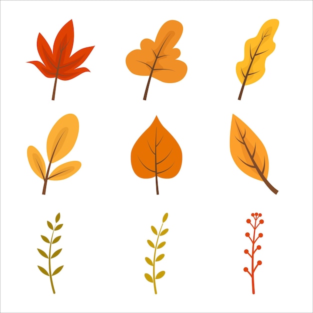 Plik wektorowy zestaw jesiennych liści. ilustracja wektorowa płaski