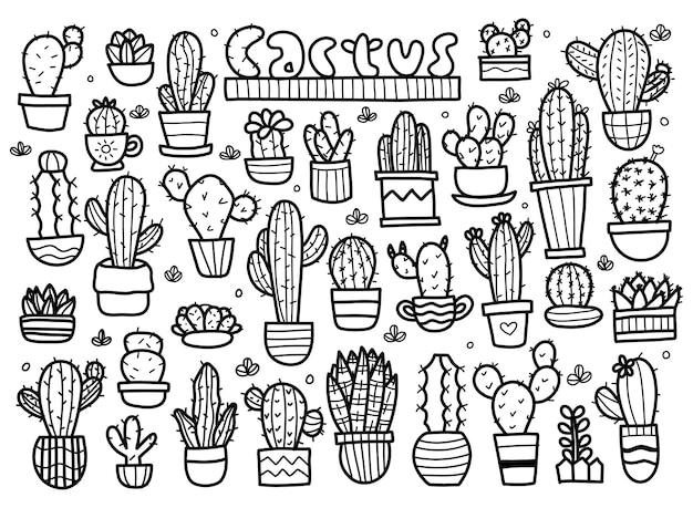 Zestaw kaktusów Doodle wektor