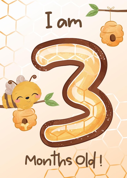 Zestaw Kart Kamieni Milowych Dla Dzieci Z Uroczą Pszczołą