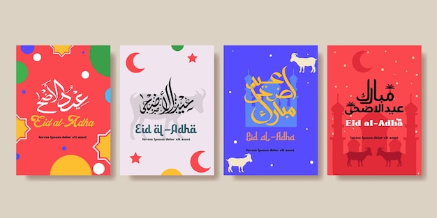 Plik wektorowy zestaw kart powitalnych z okazji święta eid al-adha szablon do projektowania tapet plakatów media baner