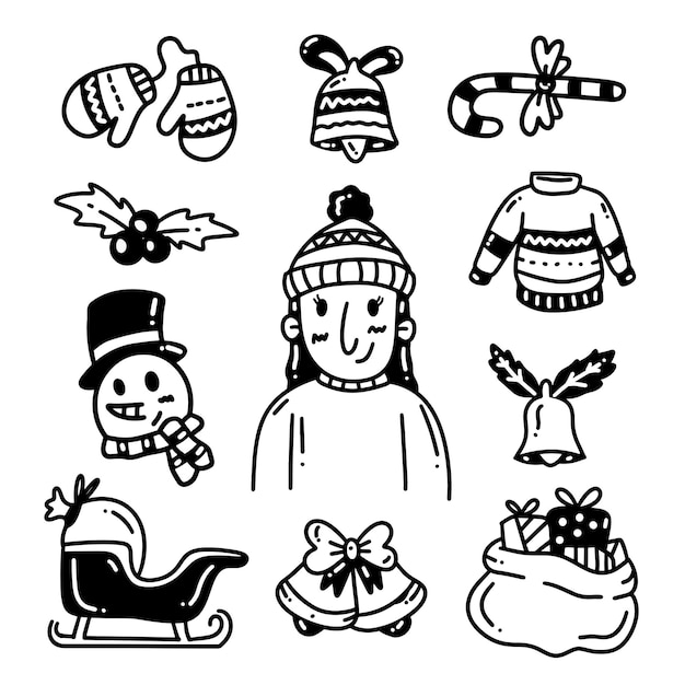 Zestaw Kawaii Christmas Doodles Vector
