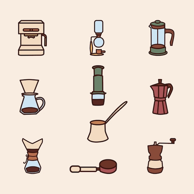 Plik wektorowy zestaw kawy ładny ilustracja płaska linia