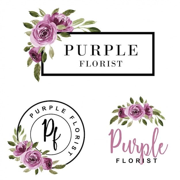 Zestaw Kobiecego Logo Akwarela Kwiat Fioletowy.