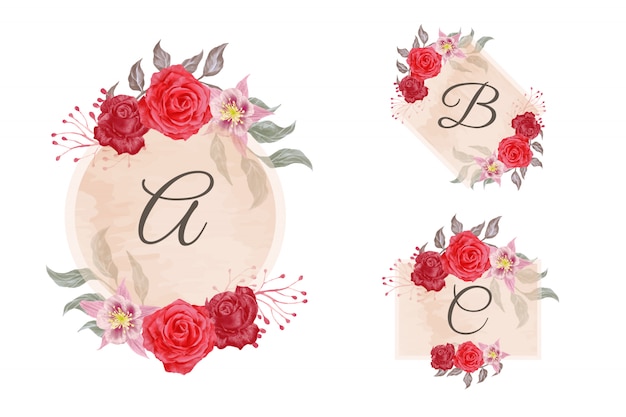 Zestaw kobiecy geometryczny znaczek z brzoskwiniowymi kwiatami akwarela