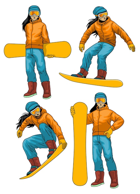 Plik wektorowy zestaw kobiety grającej na snowboardzie