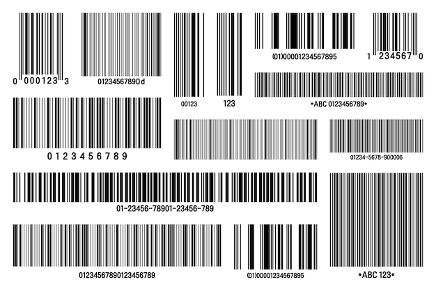 Plik wektorowy zestaw kodów kreskowych identyfikacji produktu kod śledzenia numer seryjny identyfikator produktu z cyfrowym numerem