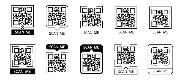 Zestaw kodów QR Scan Me Scan qr kod ikona szablon ramek dla kodu QR z tekstem scan me Ilustracja wektorowa