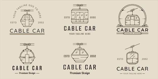 Zestaw Kolejki Linowej Lub Gondoli Linii Sztuki Wektor Prosty Minimalistyczny Ilustracja Szablon Ikona Projekt Graficzny Pakiet Zbiór Różnych Znaków Transportu Lub Symbolu Dla Koncepcji Biznesowej Lub Podróży