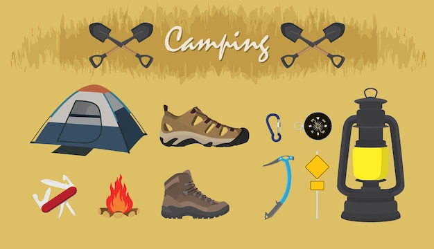 Plik wektorowy zestaw kolekcja camping na górze
