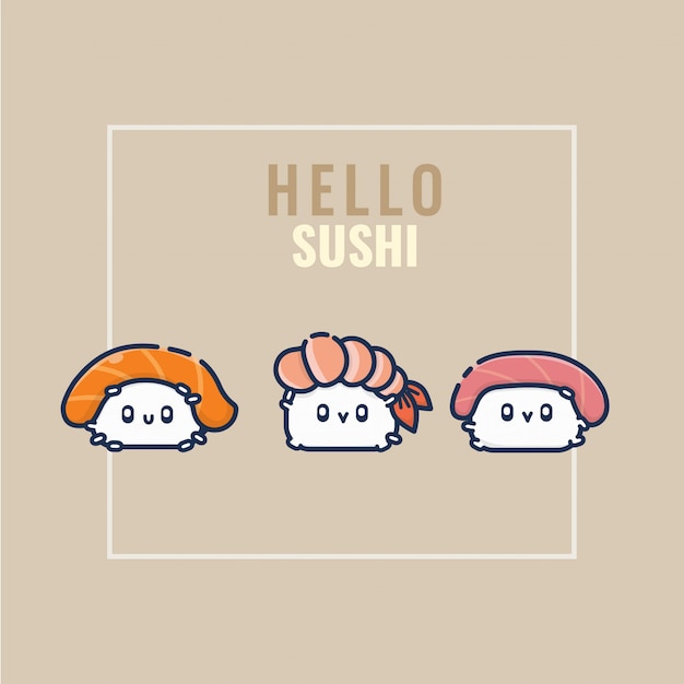 Zestaw kolekcja ładny szczęśliwy sushi
