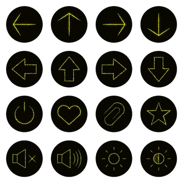 Plik wektorowy zestaw kolekcji ikon mediów żółtych świateł na czarnym tle zestaw ikon wektorowych neonu