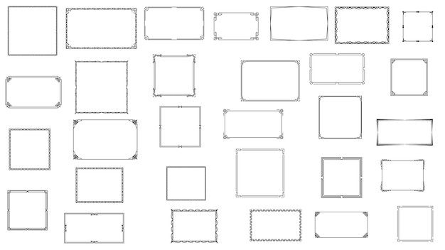 Zestaw Kolekcji Ramki Czarna Prosta Linia Doodle Kwadratowa Rama Kwiatowa Elementy Wektor Styl Projektowania Sketc