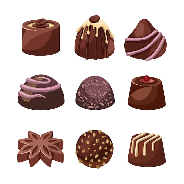 Zestaw kolorowych deserów czekoladowych i cukierków z pudełek na specjalne święta walentynki na przekąskę na lunch lub przerwę na kawę Ilustracja wysokiej jakości