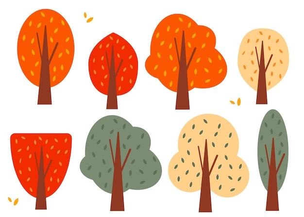 Zestaw kolorowych jesiennych drzew