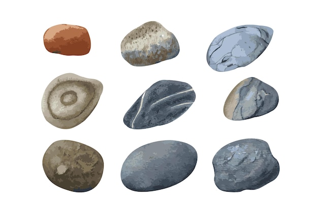 Plik wektorowy zestaw kolorowych kamieni akwarelowych jest realistyczny