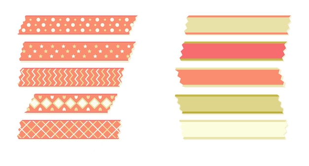 Plik wektorowy zestaw kolorowych krótkich taśm washi z różnymi wzorami