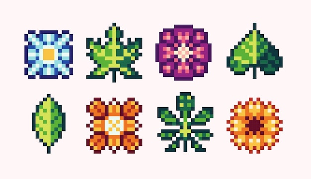 Zestaw kolorowych kwiatów pixel art Floweret floret collection