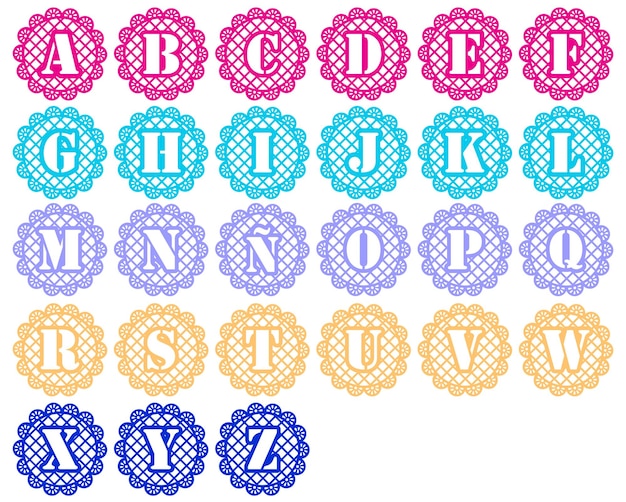 Plik wektorowy zestaw kolorowych liter alfabetu z białym tłem.