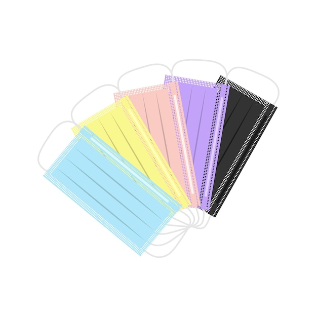 Plik wektorowy zestaw kolorowych masek medycznych płaska ilustracja
