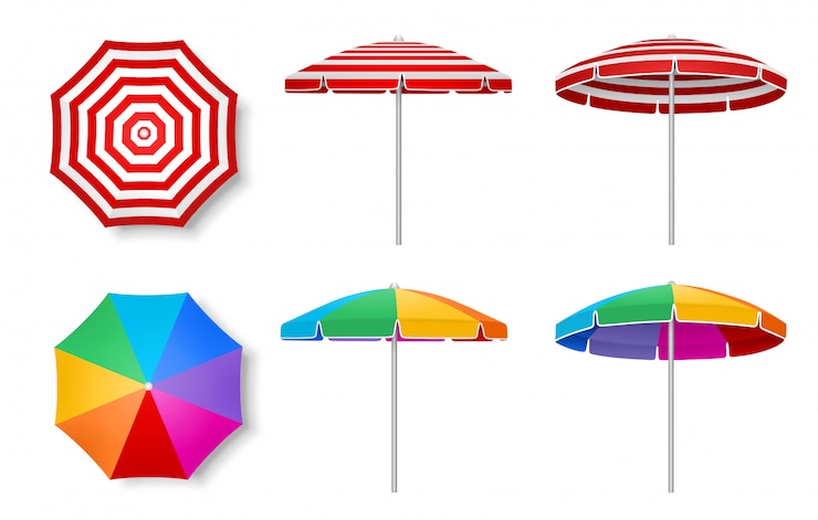 Wektor zestaw kolorowych parasoli plażowych