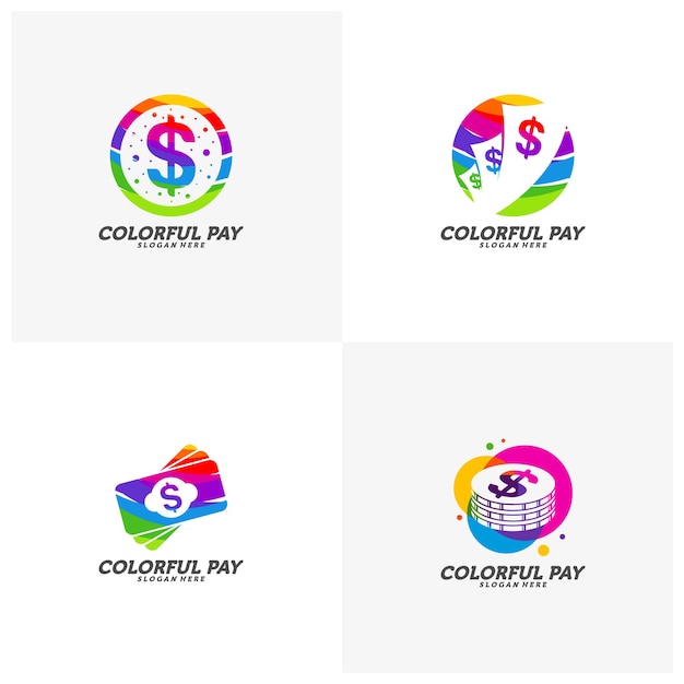 Zestaw Kolorowych Pieniędzy Logo Szablon Wektor, Koncepcja Kreatywnych Pieniędzy Na Logo