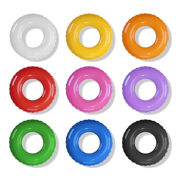 Zestaw Kolorowych Pierścieni Do Pływania Realistyczne Nadmuchiwane Pierścienie 3d Pierścienie Basenowe