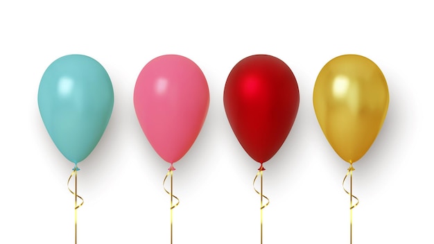 Zestaw kolorowych realistycznych balonów na białym tle