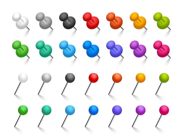 Plik wektorowy zestaw kolorowych szpilek. szpilki i igły biurowe. ilustracja wektorowa.
