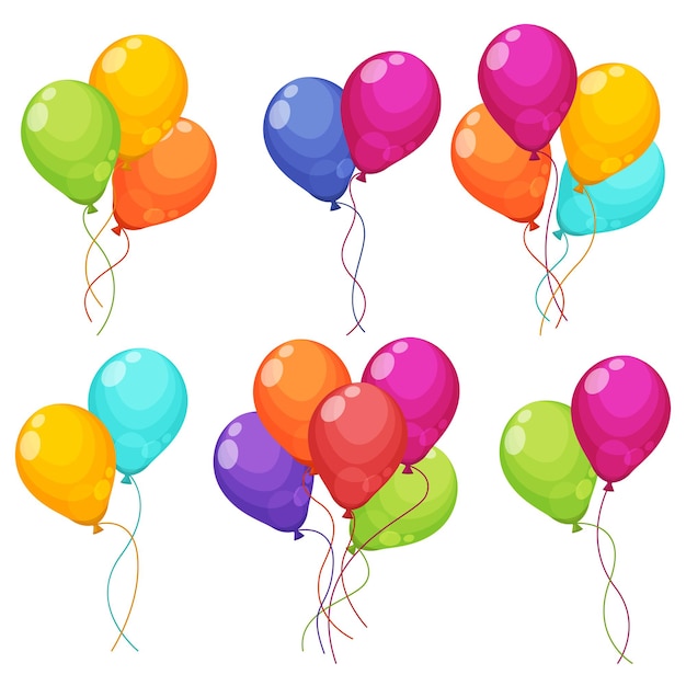 Plik wektorowy zestaw kolorowych wiązek balonów urodzinowych latających na imprezę i uroczystości